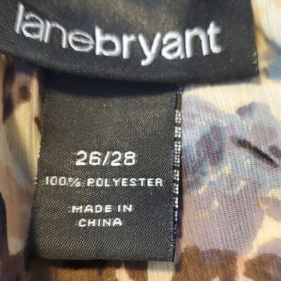 Lane Bryant Floral Pink & Brown Top with Ruffle Collar - Picture 4 of 4